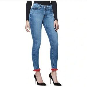 Good American Good Legs Skinny Jeans GAGLCP148 Red Pom Pom